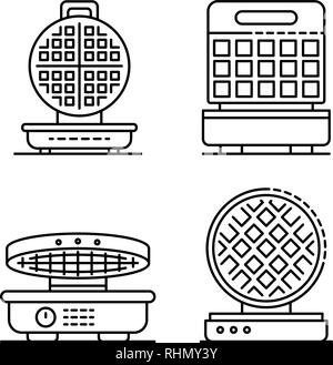 Waffle-fer icons set style du contour, Illustration de Vecteur