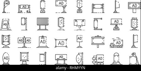 La publicité extérieure icons set style du contour, Illustration de Vecteur