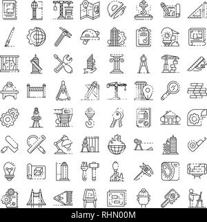 L'équipement, l'architecte icons set style du contour Illustration de Vecteur