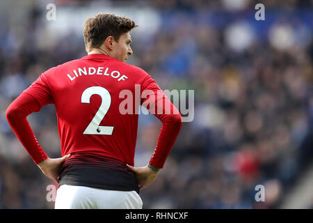 Leicester, Royaume-Uni. 06Th Feb 2019. Usage éditorial uniquement, licence requise pour un usage commercial. Aucune utilisation de pari, de jeux ou d'un seul club/ligue/dvd publications. Victor Lindelof de Manchester United - Leicester City v Manchester United, Premier League, King Power Stadium, Leicester - 3 janvier 2019 Editorial N'utilisez que des restrictions s'appliquent - DataCo Crédit : journée limitée/Alamy Images Live News Banque D'Images