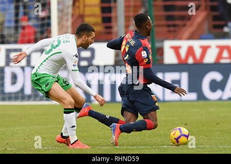 Gênes, Italie. 06Th Feb 2019. Foto LaPresse - Tano Pecoraro03 022019 - Genova (Italia) CalcioGenoa SassuoloCampionato Sport vs di Calcio Serie A TIM 2018/2019 - Stade "Luigi Ferraris"nella foto : kouame christianPhoto LaPresse - Tano Pecoraro03 Février 2019 Ville Genova - (Italie) SoccerGenoa SassuoloItalian Sport vs championnat de football Ligue A - 2018/2019 TIM "Luigi Ferraris" Stadiumin la pic : kouame christian Crédit : LaPresse/Alamy Live News Banque D'Images