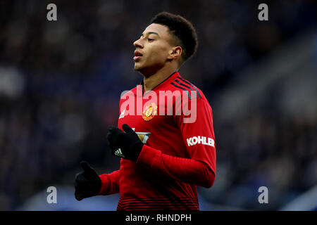 Leicester, Royaume-Uni. 06Th Feb 2019. Usage éditorial uniquement, licence requise pour un usage commercial. Aucune utilisation de pari, de jeux ou d'un seul club/ligue/dvd publications. Jesse Lingard de Manchester United - Leicester City v Manchester United, Premier League, King Power Stadium, Leicester - 3 janvier 2019 Editorial N'utilisez que des restrictions s'appliquent - DataCo Crédit : journée limitée/Alamy Images Live News Banque D'Images