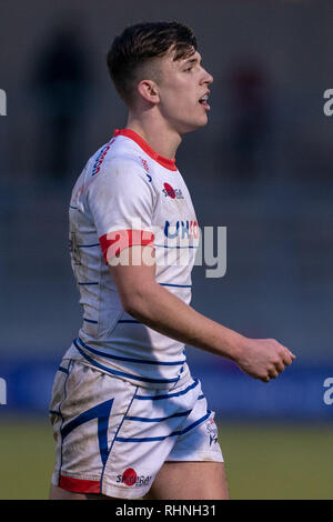 Vente, UK. 06Th Feb 2019. Vente Requin, Kieran Wilkinson 3 février 2019, un stade Bell J, la vente, l'Angleterre ; Rugby Premiership Cup, Sale Sharks vs Newcastle Falcons Crédit : Terry Donnelly/News Images Nouvelles Images /Crédit : Alamy Live News Banque D'Images