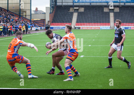 Anthony Gelling marque son premier essai de l'après-midi. Widnes Vikings vs Halifax RLFC 3 Février 2019 Banque D'Images