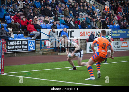 Ryan Ince Widnes Vikings notation essayer vs Halifax RLFC 3 Février 2019 Banque D'Images