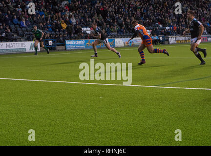 Ryan Ince Widnes Vikings notation essayer vs Halifax RLFC 3 Février 2019 Banque D'Images