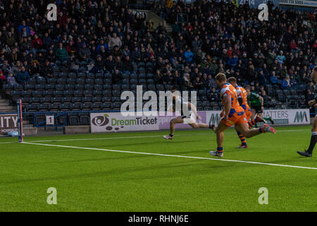 Ryan Ince Widnes Vikings notation essayer vs Halifax RLFC 3 Février 2019 Banque D'Images