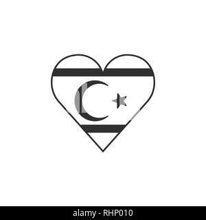 L'icône du drapeau de Chypre du Nord forme de coeur en contour noir modèle plat. Date de l'indépendance ou de la fête nationale. Illustration de Vecteur