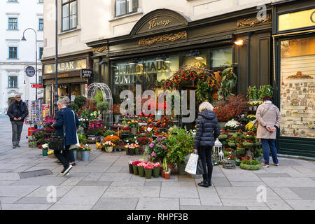 Boutique de fleurs traditionnelles sur la place Stephansplatz à Vienne, Autriche Banque D'Images