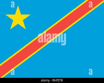 Image Vecteur de République démocratique du Congo Drapeau. Basé sur les langues officielles et de la République démocratique du Congo précise les dimensions du drapeau (3:2) et couleurs (354C, 109C a Illustration de Vecteur