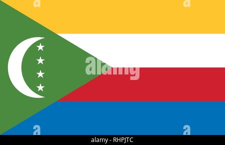 Image vectorielle des Comores Drapeau. Basé sur les langues officielles et les dimensions exactes du drapeau Comores (3:2) et couleurs (115C, 354C et 186C) Illustration de Vecteur