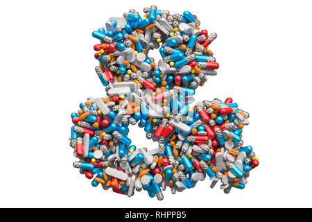 Esperluette de médicament comprimés, gélules, comprimés. Le rendu 3D isolé sur fond blanc Banque D'Images