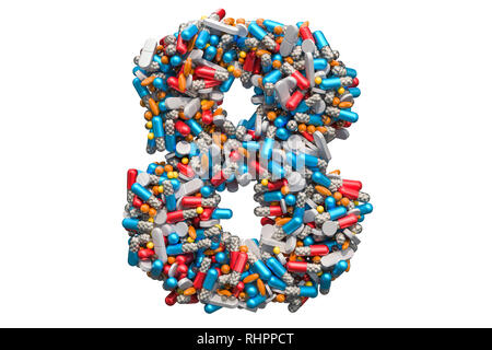 Numéro 8 de la médecine comprimés, gélules, comprimés. Le rendu 3D isolé sur fond blanc Banque D'Images