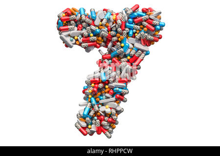 Numéro 7 de la médecine comprimés, gélules, comprimés. Le rendu 3D isolé sur fond blanc Banque D'Images