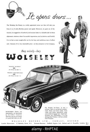 1956 La publicité pour l'Six-Ninety Wolseley motor car. Banque D'Images