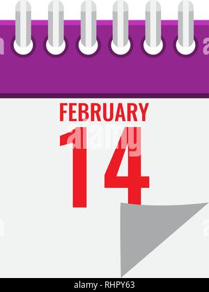 L'icône calendrier spirale avec montrant 14 février Jour de Valentines. Télévision vector illustration. Illustration de Vecteur