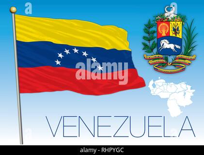 Le Venezuela drapeau avec sept étoiles et d'armoiries, vector illustration Illustration de Vecteur