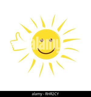 Soleil de l'été face avec thumb up et sourire heureux vector illustration Illustration de Vecteur