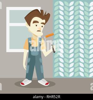 Builder sur un fond clair. Style de dessin animé. Vector illustration. Illustration de Vecteur