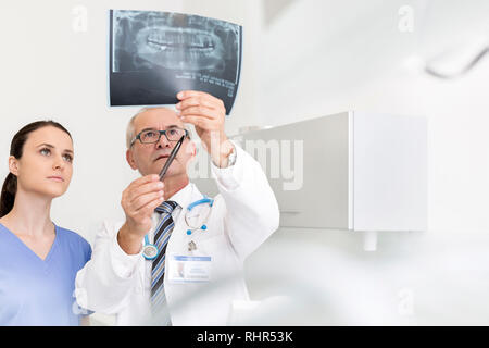 Ses collègues l'examen de radiographie médicale, clinique dentaire à Banque D'Images