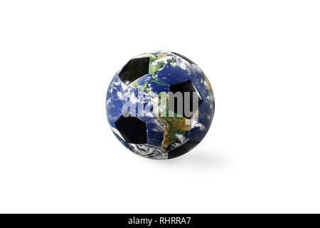 Ballon de soccer a comme monde. La masse fournie par la NASA. Isolé sur fond blanc Banque D'Images