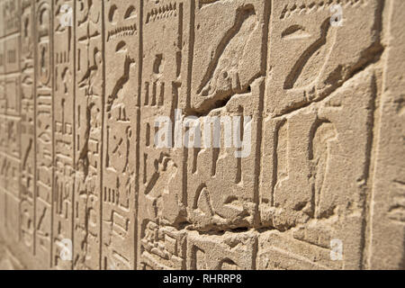 Sculptures Hieroglypic sur mur à l'ancien temple égyptien de Karnak à Louxor Banque D'Images