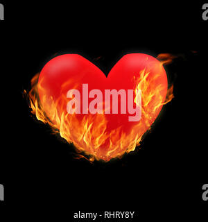 Burning Heart - illustration sur fond noir avec des langues de flammes. Concept pour la conception à jour de Valentines, ou des maladies cardiaques, une crise cardiaque, Banque D'Images