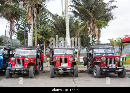 SALENTO, COLOMBIE - 6 juin : Rangée de Jeeps Willys rouge dans le Salento, la Colombie le 6 juin 2016 Banque D'Images