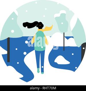 Concept de course d'hiver - très jolie femme en vêtements chauds le jogging dans le parc couvert de neige, télévision cartoon vector illustration sur fond blanc. L'hiver Illustration de Vecteur