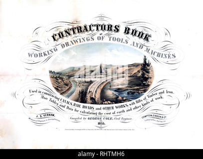 Les entrepreneurs livre de dessins de travail d'outils et de machines utilisées dans la construction de canaux, de chemins de fer et d'autres œuvres ca. 1854-1855 Banque D'Images