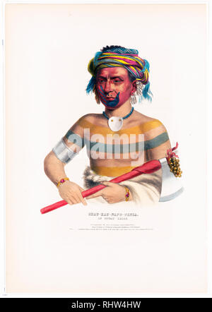 19e siècle Native American prints - Shau-Nau Napo-Tinia Imprimer montre à mi-longueur, portrait, face à légèrement à gauche, tenant un tomahawk Banque D'Images