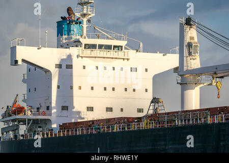 Une photo d'un cargo venant dans le port. Banque D'Images