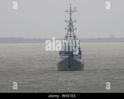 Sheerness, Kent, UK. 4 Février, 2019. Coupe-bordure active vigilance HMC ancré à Sheerness Kent en ce matin. HMC Vigilant est l'un des quatre 42 m (138 ft) cutters exploité par la UK Border Agency. Credit : James Bell/Alamy Live News Banque D'Images