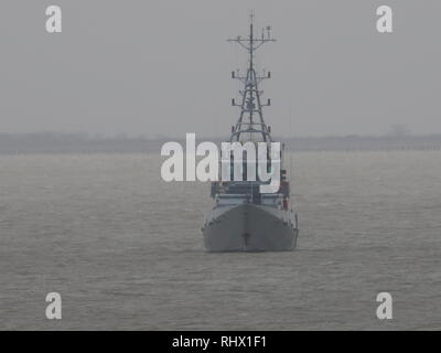 Sheerness, Kent, UK. 4 Février, 2019. Coupe-bordure active vigilance HMC ancré à Sheerness Kent en ce matin. HMC Vigilant est l'un des quatre 42 m (138 ft) cutters exploité par la UK Border Agency. Credit : James Bell/Alamy Live News Banque D'Images