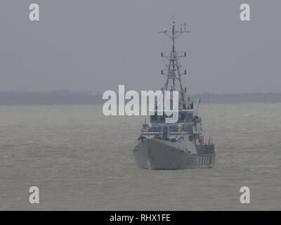 Sheerness, Kent, UK. 4 Février, 2019. Coupe-bordure active vigilance HMC ancré à Sheerness Kent en ce matin. HMC Vigilant est l'un des quatre 42 m (138 ft) cutters exploité par la UK Border Agency. Credit : James Bell/Alamy Live News Banque D'Images