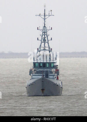 Sheerness, Kent, UK. 4 Février, 2019. Coupe-bordure active vigilance HMC ancré à Sheerness Kent en ce matin. HMC Vigilant est l'un des quatre 42 m (138 ft) cutters exploité par la UK Border Agency. Credit : James Bell/Alamy Live News Banque D'Images