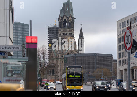 Berlin, Allemagne - le 29 janvier 2019 : Vue de l'Eglise du Souvenir Gedächtniskirche à Berlin., Deutschland. Banque D'Images