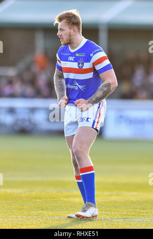 3 février 2019 , Terrain de sport Trailfinders, Londres, Angleterre ; Betfred Super League, ronde 1, London Broncos vs Wakefield Trinity ; Tom Johnstone (2) de Wakefield Trinity Crédit : Craig Thomas/News Images Banque D'Images