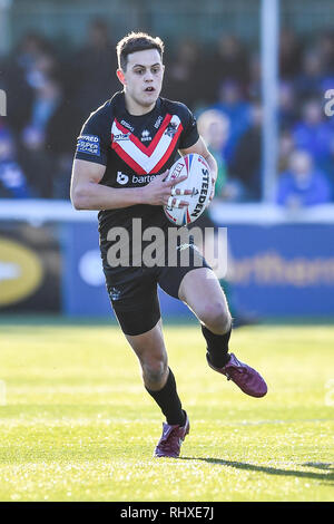 3 février 2019 , Terrain de sport Trailfinders, Londres, Angleterre ; Betfred Super League, ronde 1, London Broncos vs Wakefield Trinity ; Alex Walker (1) de London Broncos Crédit : Craig Thomas/News Images Banque D'Images