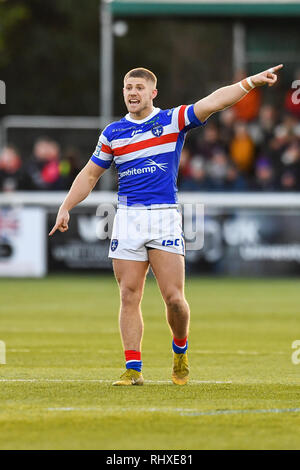 3 février 2019 , Terrain de sport Trailfinders, Londres, Angleterre ; Betfred Super League, ronde 1, London Broncos vs Wakefield Trinity ; Ryan Hampshire (1) de Wakefield Trinity Crédit : Craig Thomas/News Images Banque D'Images