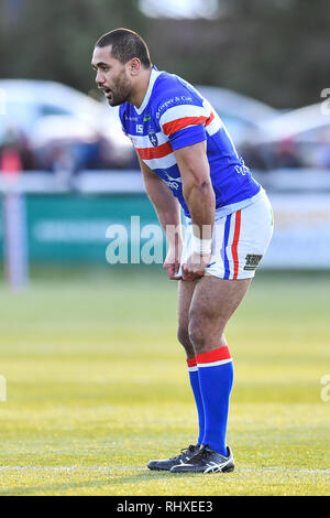 3 février 2019 , Terrain de sport Trailfinders, Londres, Angleterre ; Betfred Super League, ronde 1, London Broncos vs Wakefield Trinity ; Bill Tupou (3) de Wakefield Trinity Crédit : Craig Thomas/News Images Banque D'Images