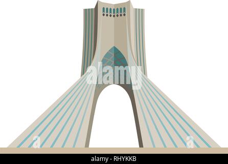 Modèle plat icône isolé de la tour Azadi à Téhéran, Iran Illustration de Vecteur