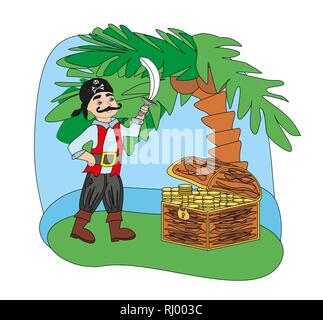 Pirate avec une épée dans sa main Illustration de Vecteur