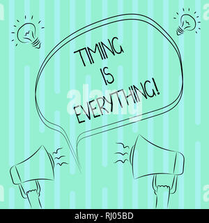 L'écriture de texte Word La synchronisation est tout. Concept d'affaires pour le moment venu, tout se mettra en place les grandes lignes de croquis à main levée en blanc Banque D'Images