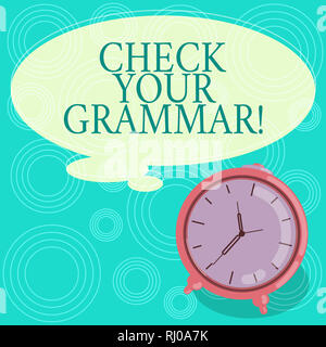 Texte de l'écriture de vérifier votre grammaire. Correction de l'orthographe contextuelle sens Concept la ponctuation correction couleur blanc bulle pensée avec ou Banque D'Images