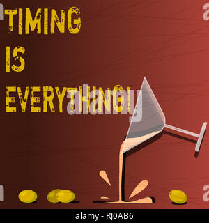 Signe texte montrant la synchronisation est tout. Photo conceptuelle lorsque le moment est venu, tout se mettra en place de verre de vin Cocktail Pouring Liquid wi Banque D'Images