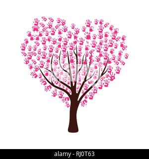 Fait à partir de l'arbre main couleur rose imprime des feuilles en forme de coeur pour la Saint Valentin, carte. Vector illustration Illustration de Vecteur
