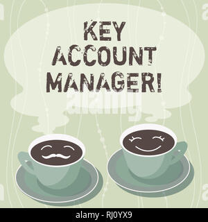Texte de l'écriture écrit Key Account Manager. Plein sens Concept relation entre votre entreprise et vos clients Séries de tasse soucoupe pour lui et pour elle Banque D'Images