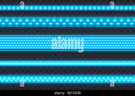 Bandes LED bleues, Vector Illustration réaliste transparent. Différents types conduit Garland. Illustration de Vecteur