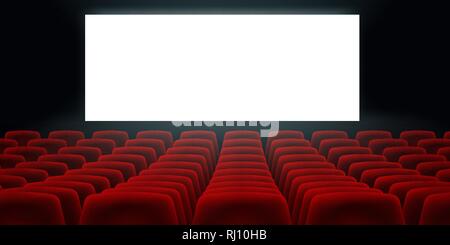 Salle de cinéma avec écran noir et blanc Lignes rouge sièges cinéma. Illustration de Vecteur